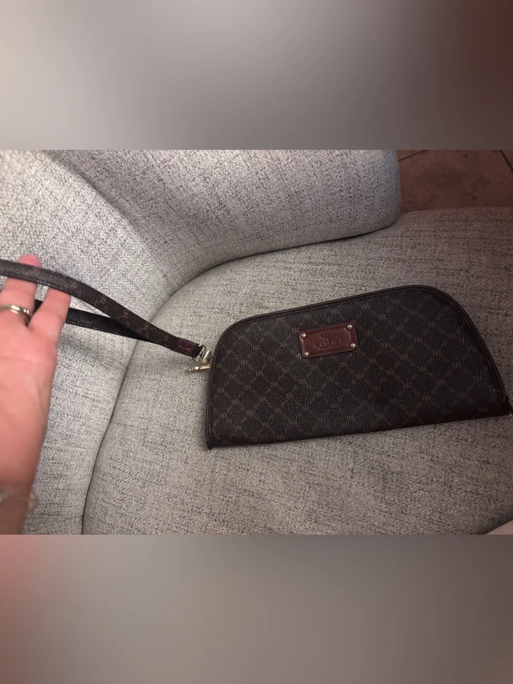 Rioni Dark Brown Monogram wristlet Bag